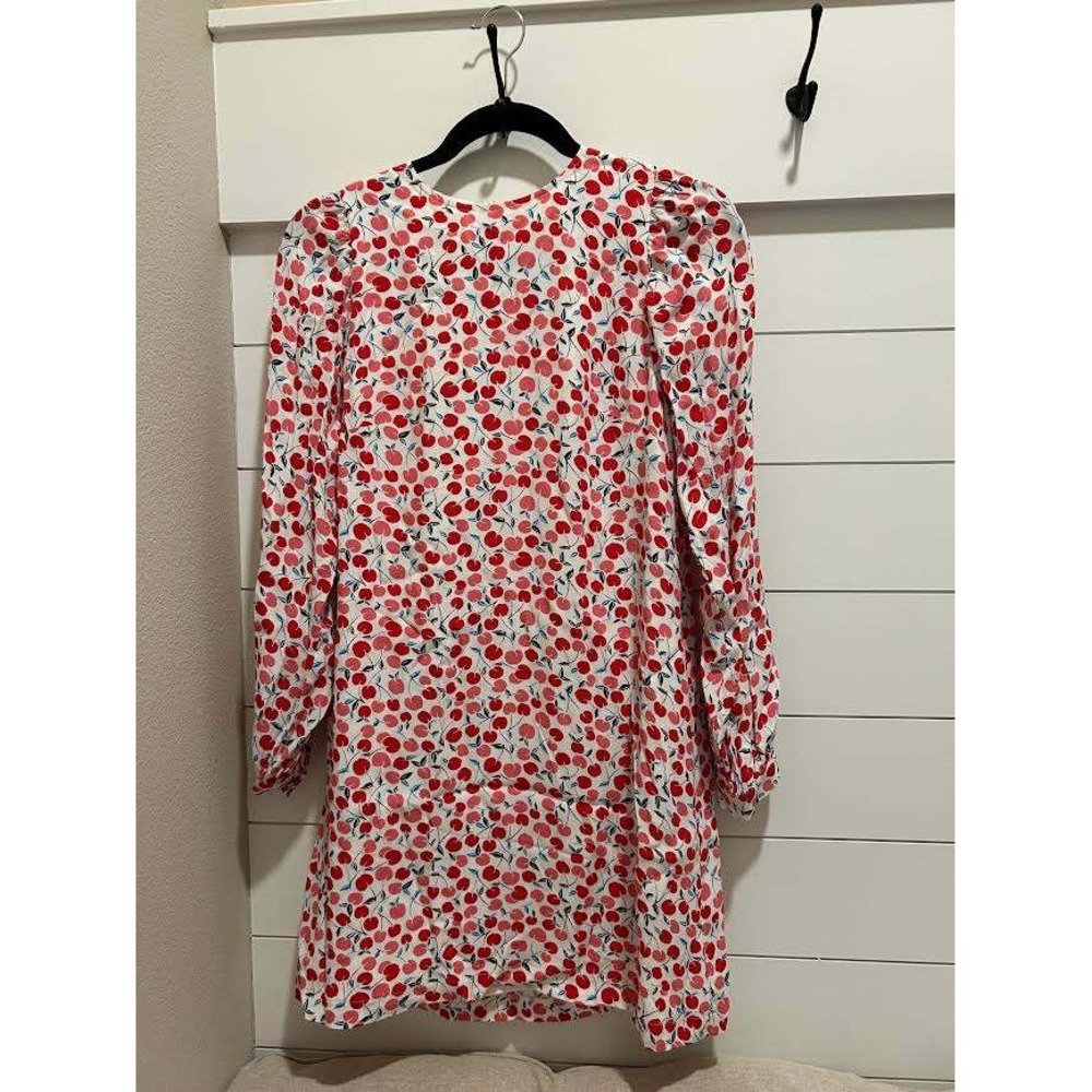 LOFT Red Pink Cherry Print Mini Dress Long Sleeve Puff Shoulder XS SP21 559871